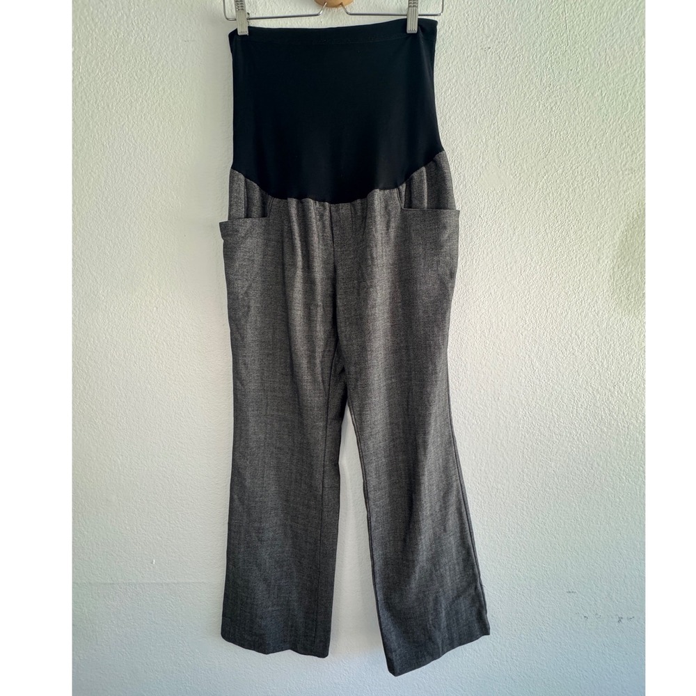 Liz Lange Maternity Herringbone Trousers Grey Black Over Belly Panel Dress Pants